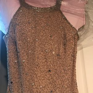 Beaded tan/cream formal gown